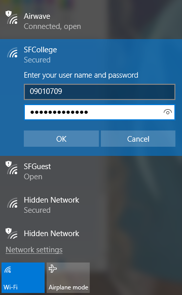 Windows sign-in prompt showing where to enter your Santa Fe College credentials.